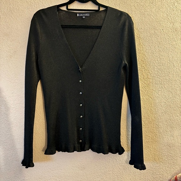 ANNE KLEIN Black Sparkling Metallic V-Neck Buttoned Cardigan - Large - Picture 4 of 4